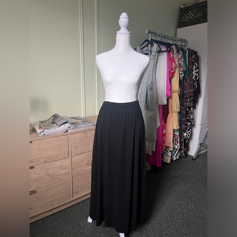 Black Ribbed Maxi Midi Modest Column Slinky Stretch Basic Lightweight Skirt M-L